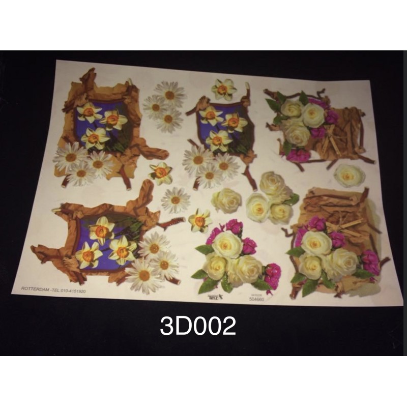 3D Embossed / Gilded Decoupage sheet - White Roses