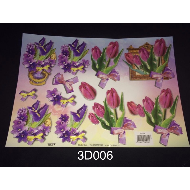 3D Embossed / Gilded Decoupage sheet - Tulips