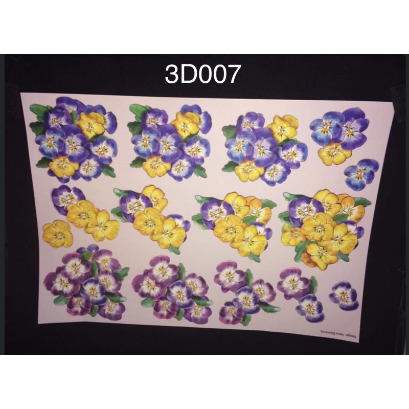 3D Embossed / Gilded Decoupage sheet - Various Pansies