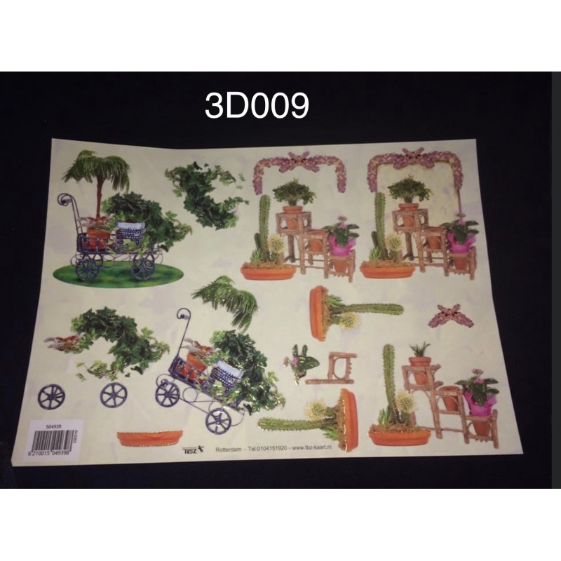 3D Embossed / Gilded Decoupage sheet - Cactus & Flowers Pots