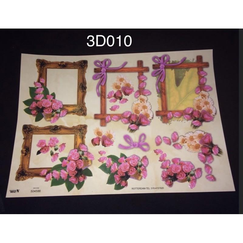 3D Embossed / Gilded Decoupage sheet - Roses & Daises Wooden Frames