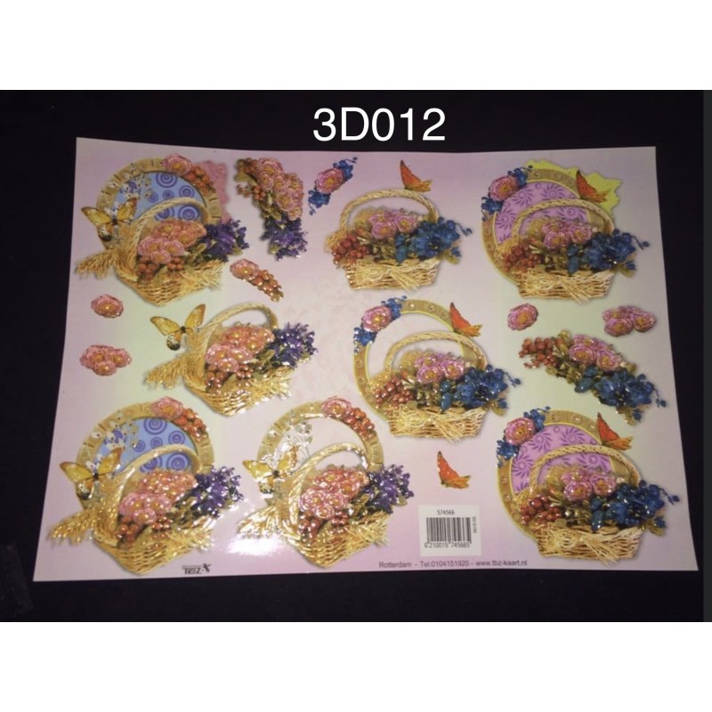 3D Embossed / Gilded Decoupage sheet -  Fruit Harvest Basket