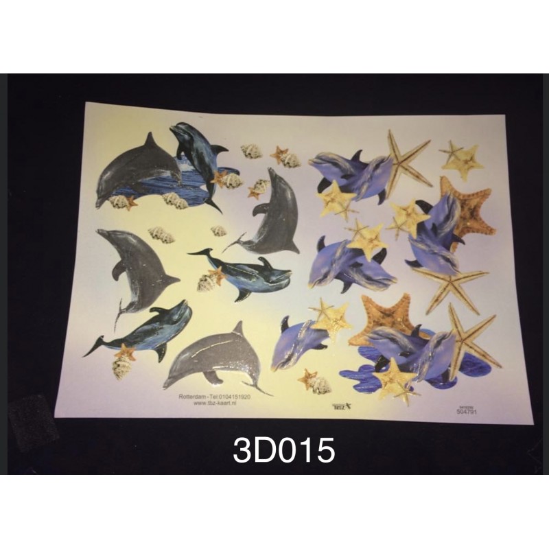 3D Embossed / Gilded Decoupage sheet - Dolphins & Starfish