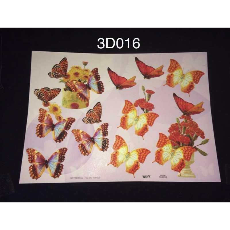3D Embossed / Gilded Decoupage sheet - Butterflies