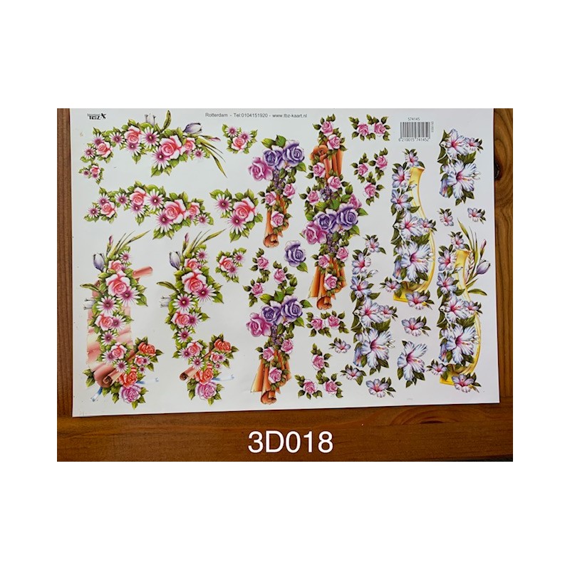 3D Embossed / Gilded Decoupage sheet - Flowers