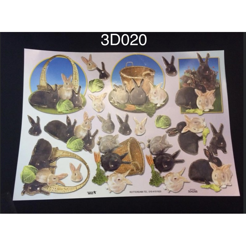3D Embossed / Gilded Decoupage sheet - Rabbits