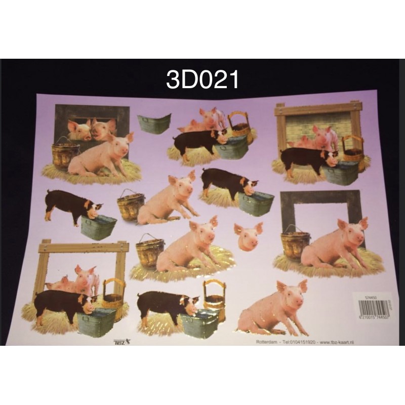 3D Embossed / Gilded Decoupage sheet - Pigs