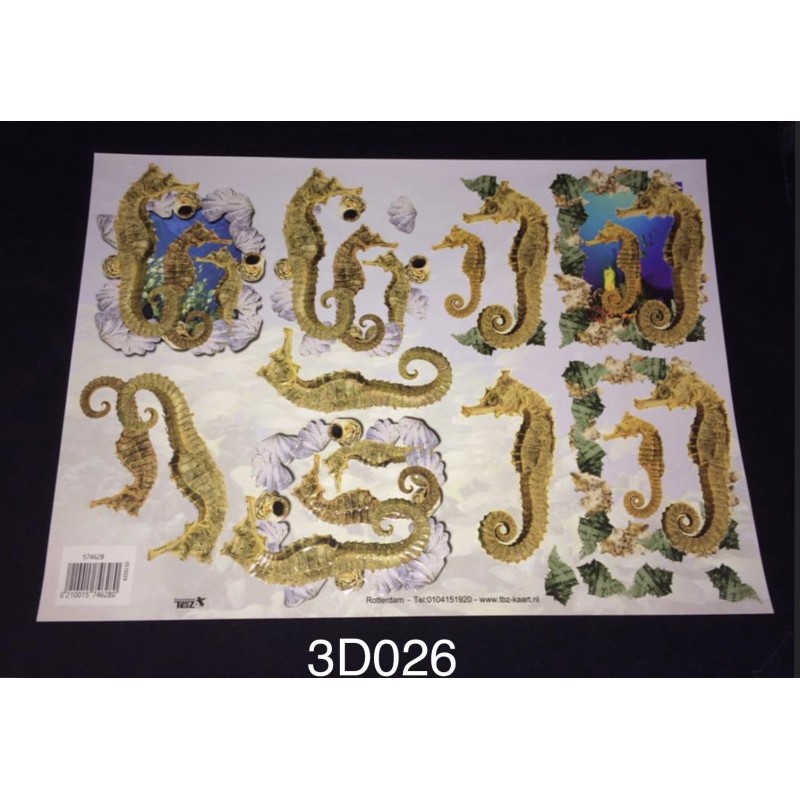 3D Embossed / Gilded Decoupage sheet - Seahorse