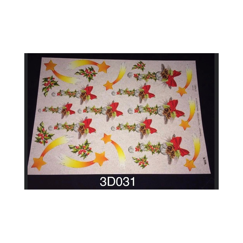 3D Embossed / Gilded Decoupage sheet - Holly & Stars