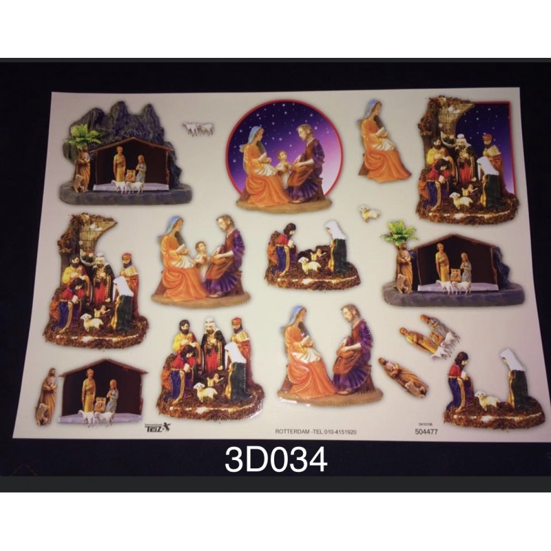 3D Embossed / Gilded Decoupage sheet - Mary  Joseph & Wise Men