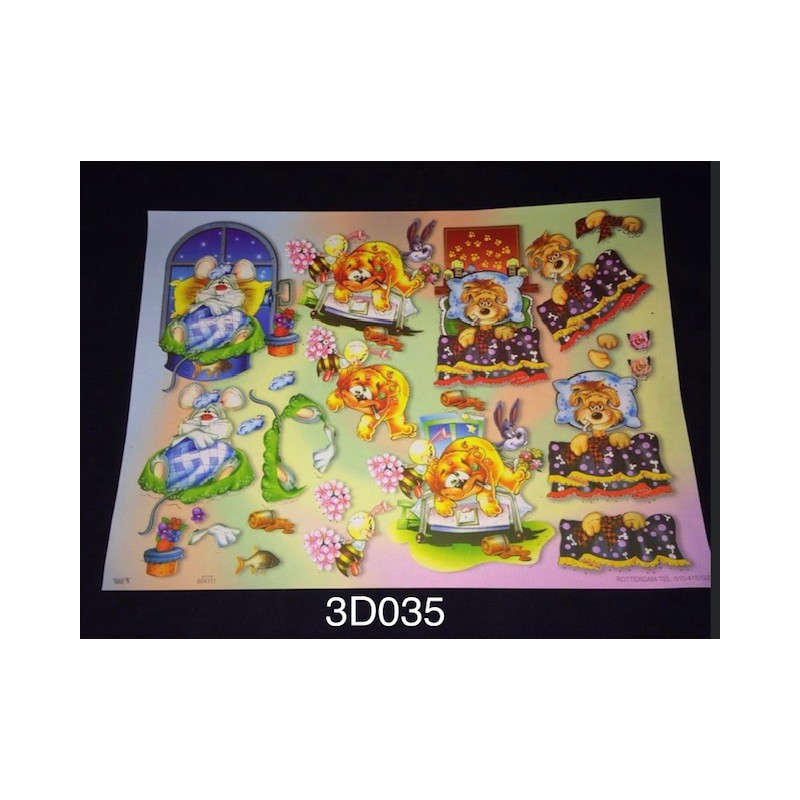 3D Embossed / Gilded Decoupage sheet - Sick Animals Getwell