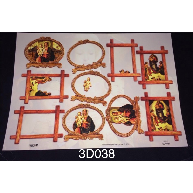3D Embossed / Gilded Decoupage sheet - Mary Jesus & Picture Frames