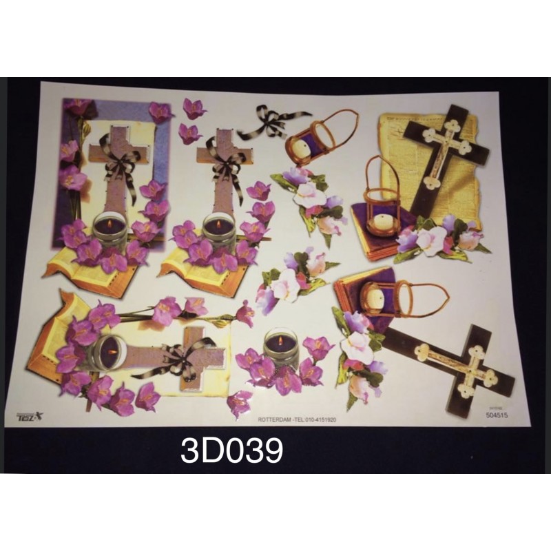 3D Embossed / Gilded Decoupage sheet - Cross & Bible