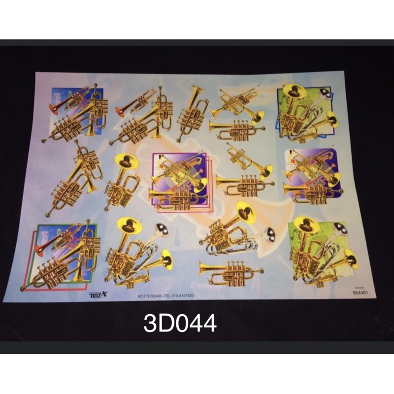 3D Embossed / Gilded Decoupage sheet - Trumpets