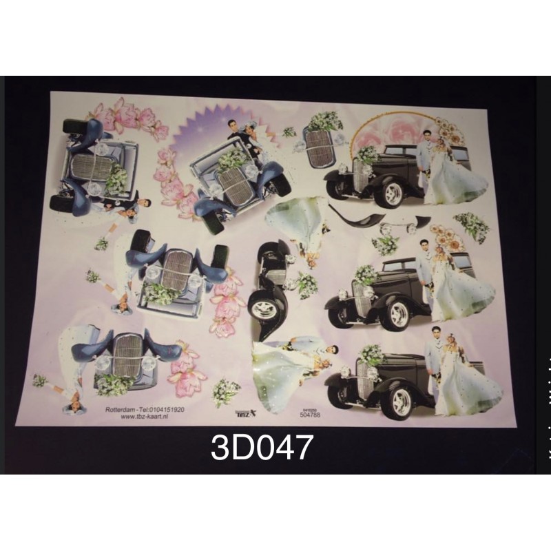 3D Embossed / Gilded Decoupage sheet - Bride Groom & Wedding Car