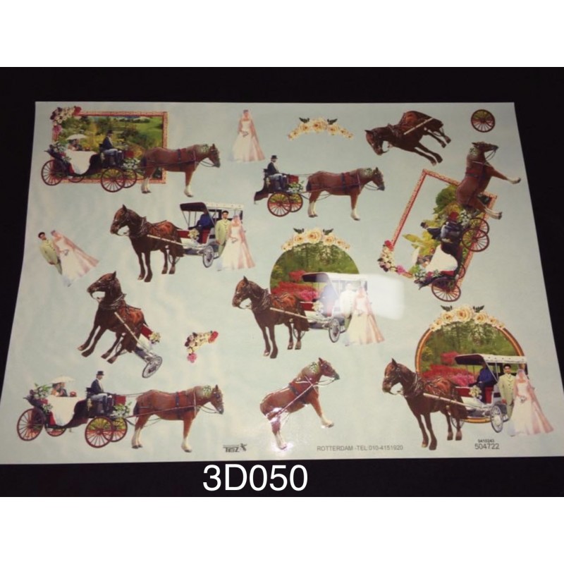 3D Embossed / Gilded Decoupage sheet - Bride Groom Horse & Cart