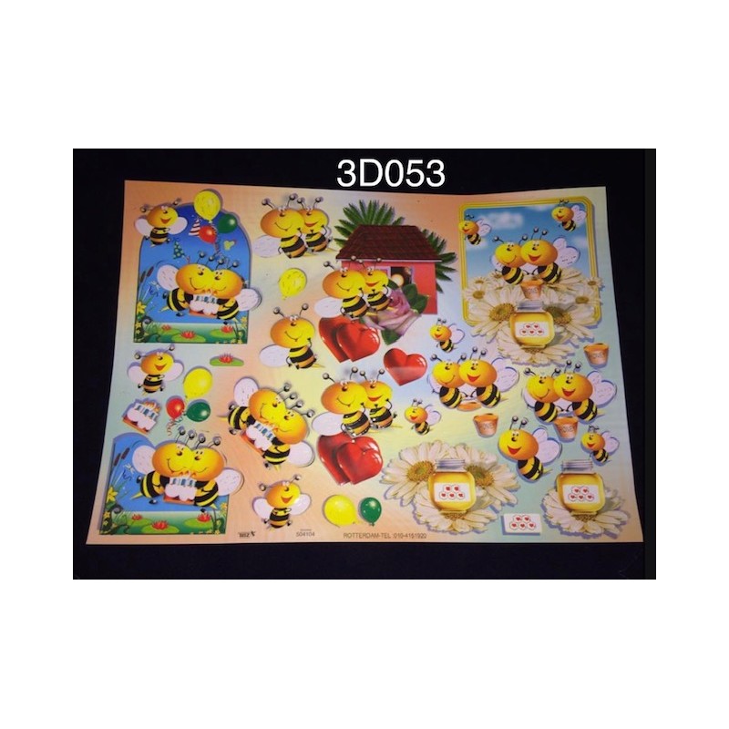 3D Embossed / Gilded Decoupage sheet - Bees Hearts & Cakes