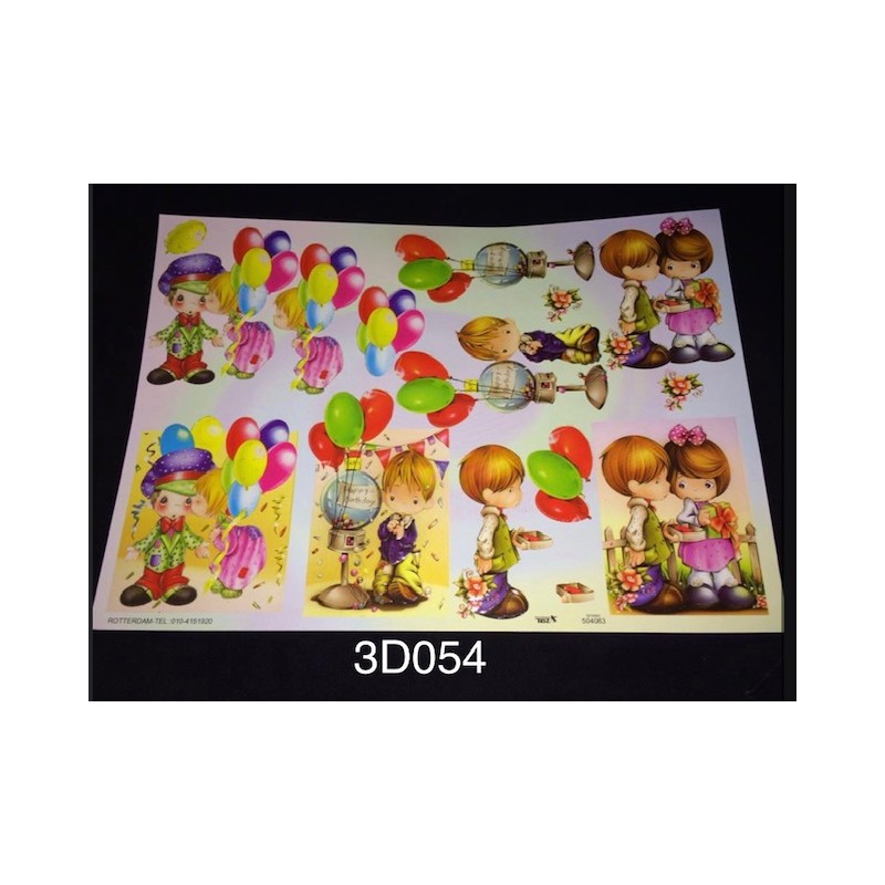 3D Embossed / Gilded Decoupage sheet - Boys Girls Happy Birthday & Balloons