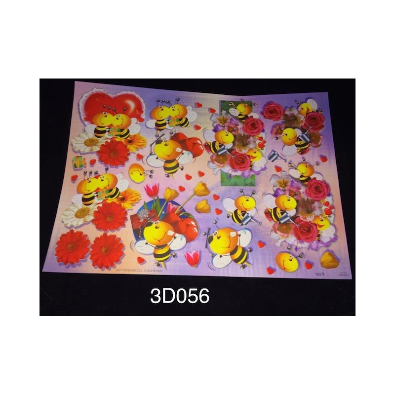 3D Embossed / Gilded Decoupage sheet - Love Bees & Hearts