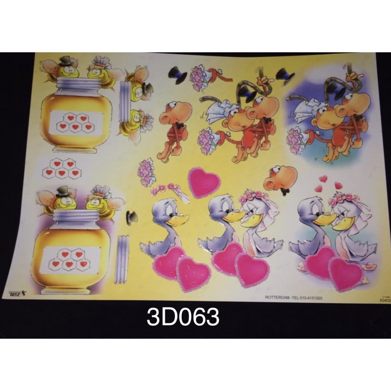 3D Embossed / Gilded Decoupage sheet - Animals & Love