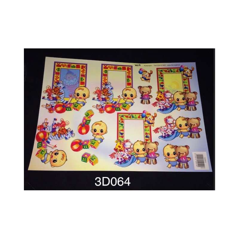 3D Embossed / Gilded Decoupage sheet - Baby Toys