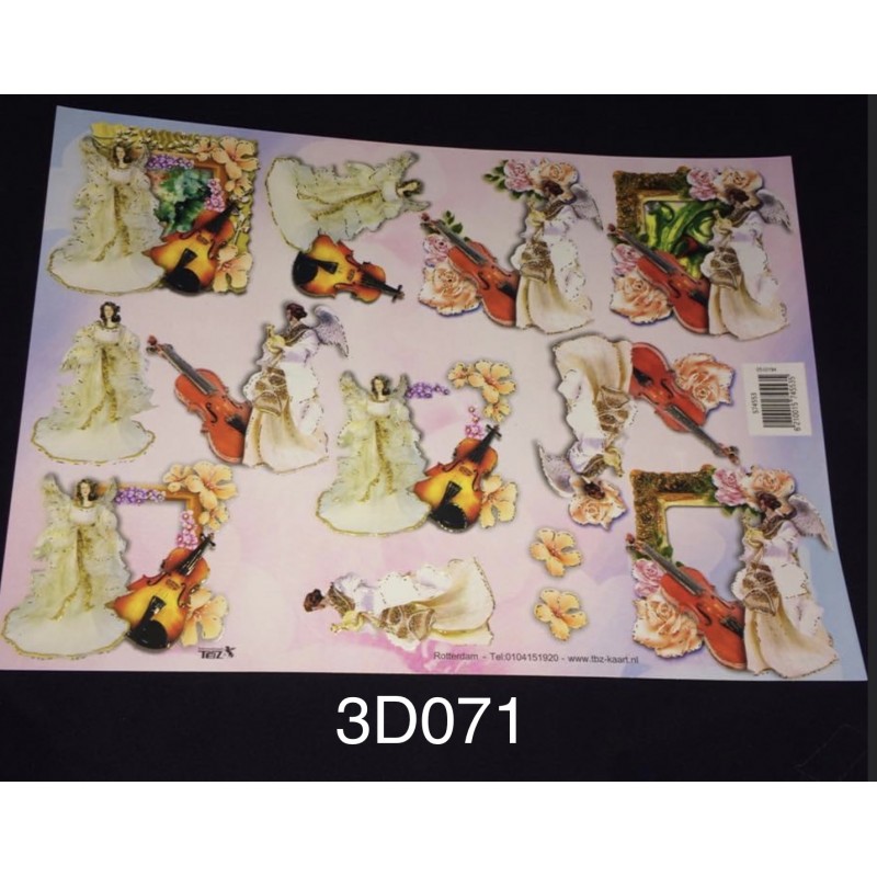 3D Embossed / Gilded Decoupage sheet - Angels Cello & Violin