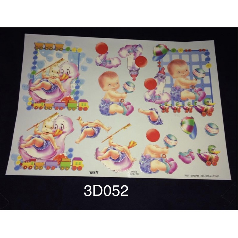 3D Embossed / Gilded Decoupage sheet - Baby, Baby Bottles & Baby Toys